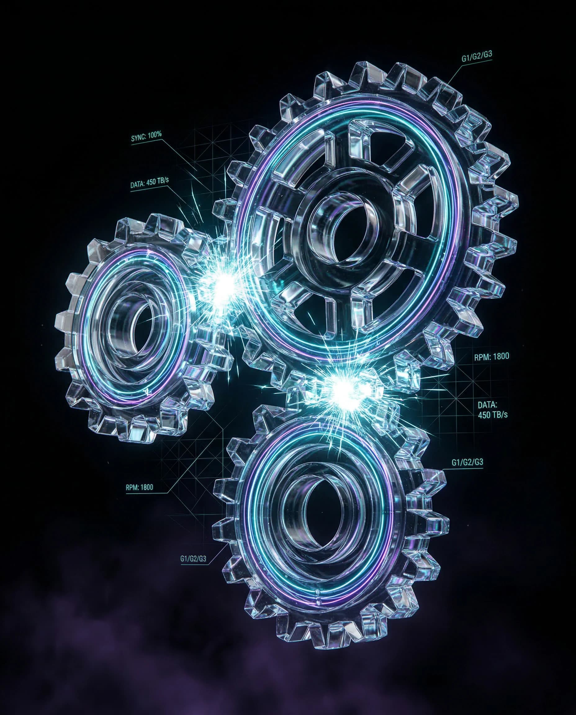 Mechanical green artwork representing operations and systems efficiency
